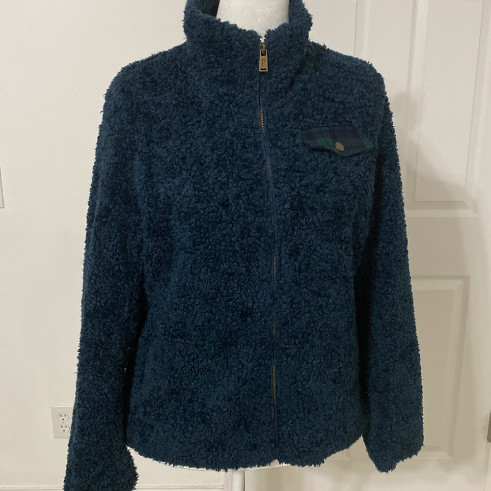 NWOT Pendleton Sherpa Fabric Jacket with Plaid Trim - Picture 2 of 11